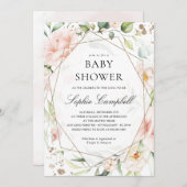 赤面フローラグリーナリーガール素朴ベビーシャワー 招待状 (正面/裏面)
