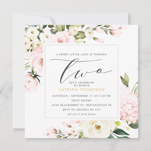 赤面フローラグリーナリーガール2nd誕生日パーティー 招待状 (正面)