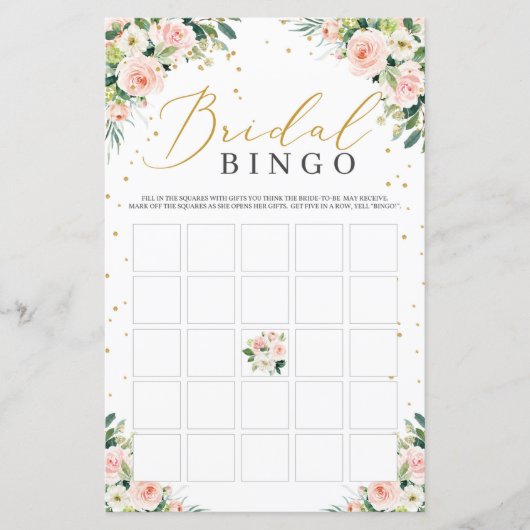 赤面フローラグリーンブライダルシャワービンゴゲームカード (正面)