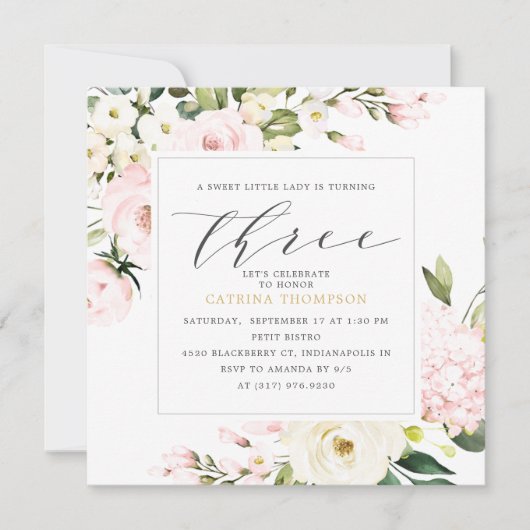 赤面フローラグリーンリーガール3rd誕生日パーティー 招待状 (正面)