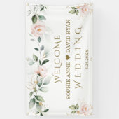 赤面フローラグリーン金ゴールドリーフ結婚のウェルカムサイン 横断幕 (縦)