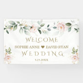 赤面フローラグリーン金ゴールドリーフ結婚のウェルカムサイン 横断幕 (横)