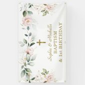 赤面フローラグリーン金ゴールド離れバプティスムウェルカムサイン 横断幕 (縦)