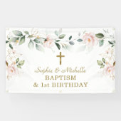 赤面フローラグリーン金ゴールド離れバプティスムウェルカムサイン 横断幕 (横)