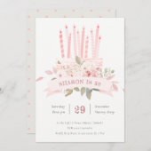 赤面フローラケーキキャンドル任意の年齢誕生日招待状 サンキューカード (正面/裏面)