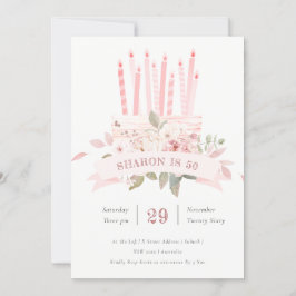 赤面フローラケーキキャンドル任意の年齢誕生日招待状 サンキューカード