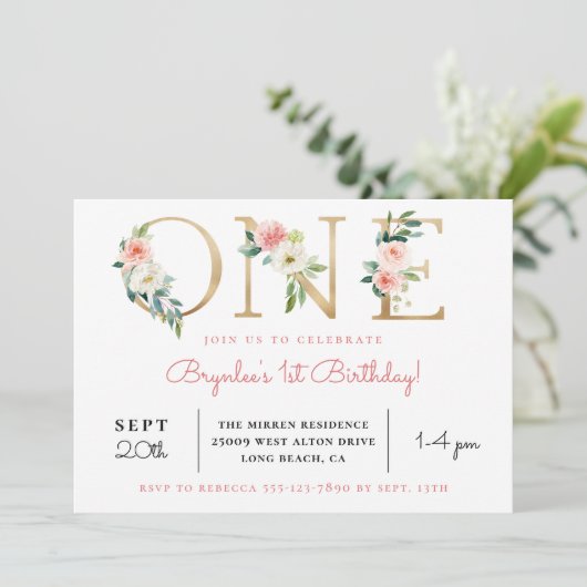 赤面フローラゴールデンワン| 1日目の誕生日招待状 招待状 (スタンド正面)