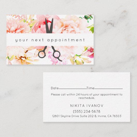 赤面フローラサロン鋏ロゴアポイントメント 名刺 (正面/裏面)