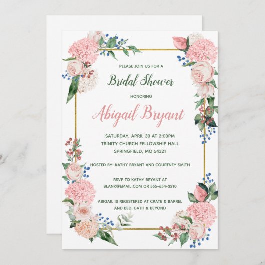 赤面フローラシャワーまたはパーティの招待状 招待状 (正面/裏面)