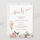 赤面フローラシャンパングラス21歳の誕生日 招待状 (正面)