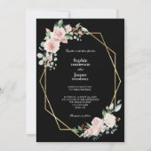 赤面フローラシンプルブラック結婚フォトズ 招待状 (正面)
