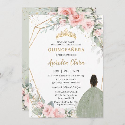 赤面フローラセージグリーンブラウンプリンセスキンセアニラ 招待状 (正面/裏面)