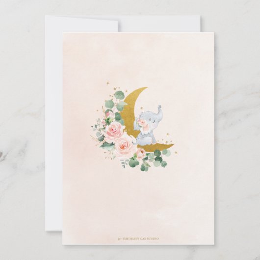 赤面フローラゾウが月の赤ちゃんシャワーを浴びる サンキューカード (裏面)