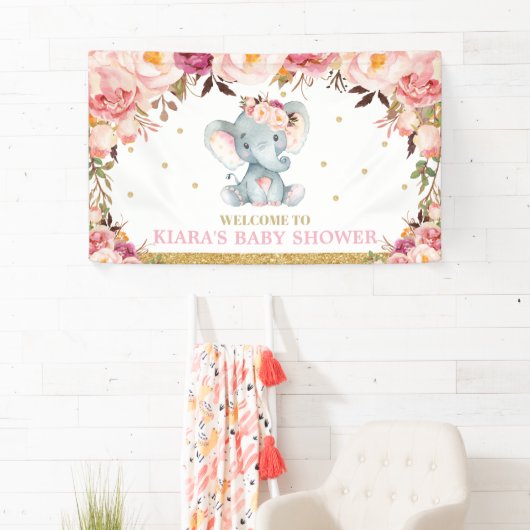 赤面フローラゾウ赤ちゃんシャワー背景デコール 横断幕 (インサイチュ)