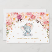 赤面フローラゾウ1歳の誕生日金ゴールド写真 招待状 (裏面)