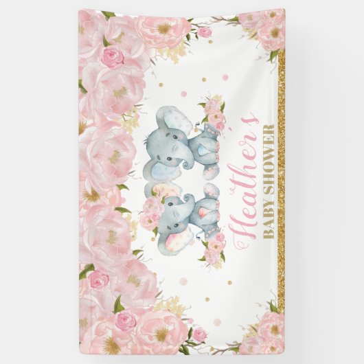 赤面フローラツインズゾウ赤ちゃんシャワー背景 横断幕 (縦)