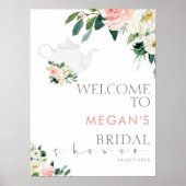 赤面フローラティーパーティーブライダルシャワーウェルカムサイン ポスター (正面)