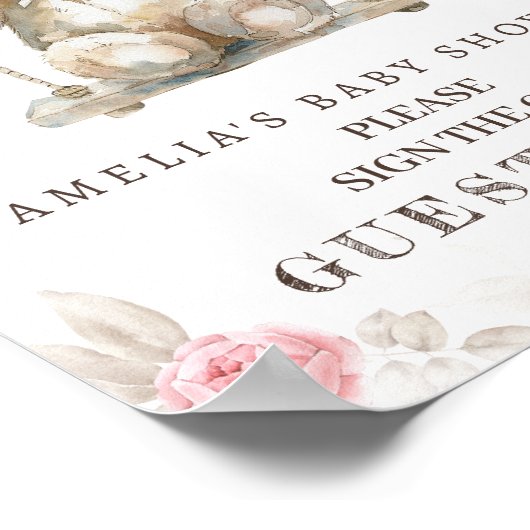 赤面フローラテディベアベビーシャワーゲストブック ポスター (角)