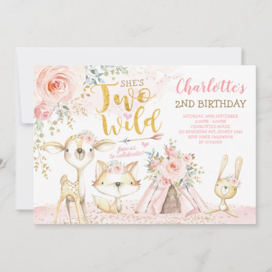 赤面フローラトリバルウッドランド2ワイルド2歳の誕生日 招待状 (正面)