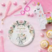 赤面フローラトロピカルボホエレファント誕生日ガール ペーパープレート (パーティー)