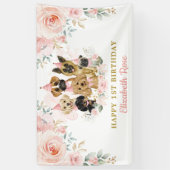 赤面フローラドッグスパッピーズ誕生日ガールウェルカム 横断幕 (縦)