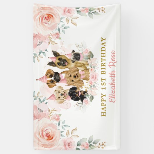 赤面フローラドッグスパッピーズ誕生日ガールウェルカム 横断幕 (縦)