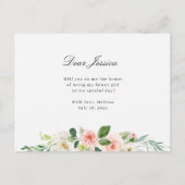 赤面フローラネイビーは私のフラワーガールカードになる インビテーションポストカード (裏面)