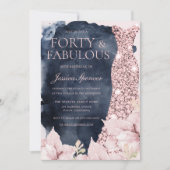 赤面フローラネイビースプラッシュガウン40th誕生日パーティー 招待状 (正面)
