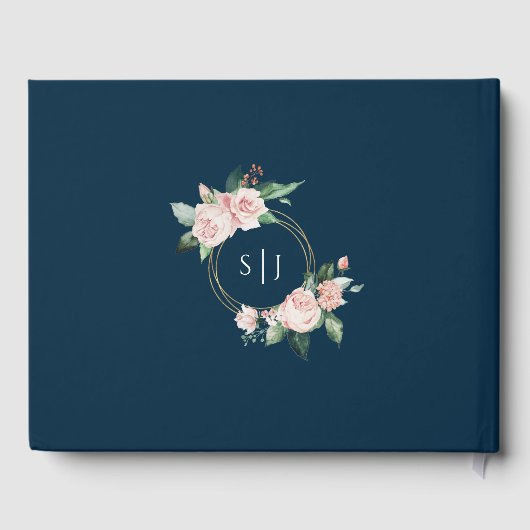 赤面フローラネイビー結婚ズゲストブック ゲストブック (裏面)