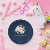 赤面フローラネイビー結婚ブルー ペーパープレート (パーティー)