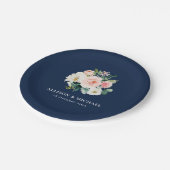 赤面フローラネイビー結婚ブルー ペーパープレート (アングル)