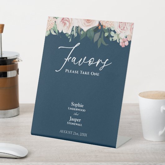 赤面フローラネイビー結婚式の引き出物 台座サイン (インサイチュ)