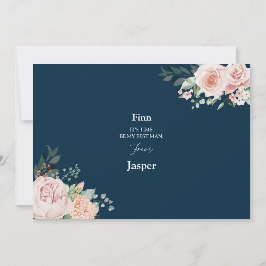 赤面フローラネイビ結婚ーの花婿介添人提案カード 招待状 (裏面)