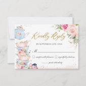 赤面フローラハイティーパーティーブライダルシャワー誕生日 出欠カード (正面)