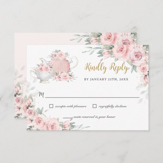 赤面フローラハイティーパーティー親切な返信 出欠カード (正面/裏面)