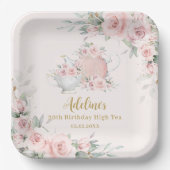 赤面フローラハイティーパーティー誕生日ブライダルシャワー ペーパープレート (正面)