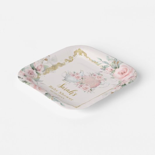 赤面フローラハイティーパーティー誕生日ベビーシャワー ペーパープレート (傾斜あり)