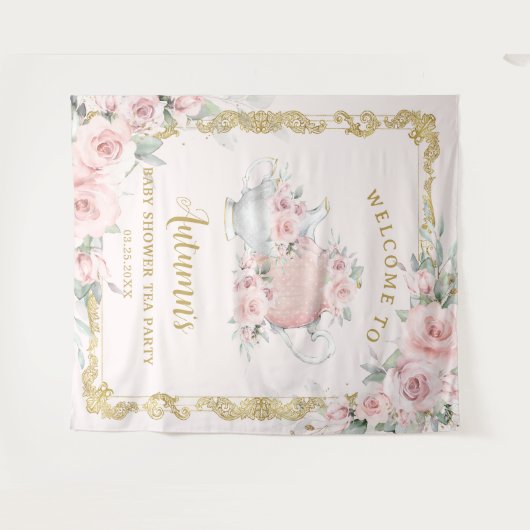 赤面フローラハイティー誕生日ベビーブライダルシャワー タペストリー (正面(横))