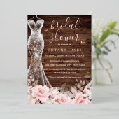 赤面フローラバタフライドレス素朴ブライダルシャワー 箔招待状 (立ち正面)