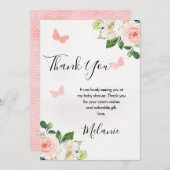 赤面フローラバタフライベビーシャワーサンキューカード 招待状 (正面/裏面)