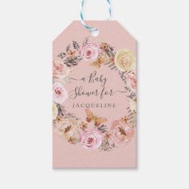 赤面フローラバタフライリースガールベビーシャワー ギフトタグ