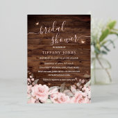 赤面フローラバタフライ素朴ウッドブライダルシャワー 箔招待状 (立ち正面)