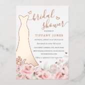 赤面フローラバラドレスバラ金ゴールドブライダルシャワー 箔招待状 (正面)