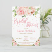 赤面フローラバラブライダルシャワーピンクと金ゴールド 招待状 (スタンド正面)