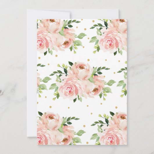赤面フローラバラブライダルシャワーピンクと金ゴールド 招待状 (裏面)