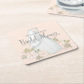 赤面フローラバラブライダルシャワー水カラースクエア スクエアペーパーコースター (アングル)