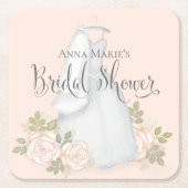 赤面フローラバラブライダルシャワー水カラースクエア スクエアペーパーコースター (正面)