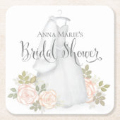 赤面フローラバラブライダルシャワー水彩 スクエアペーパーコースター (正面)