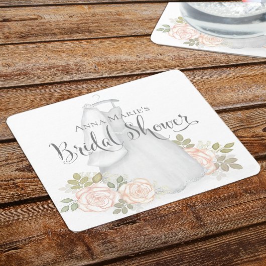 赤面フローラバラブライダルシャワー水彩 スクエアペーパーコースター
