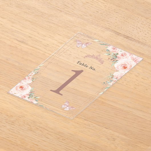 赤面フローラバラ金ゴールドキンセアニェラXV表番号 アクリル招待状 (レイダウン)